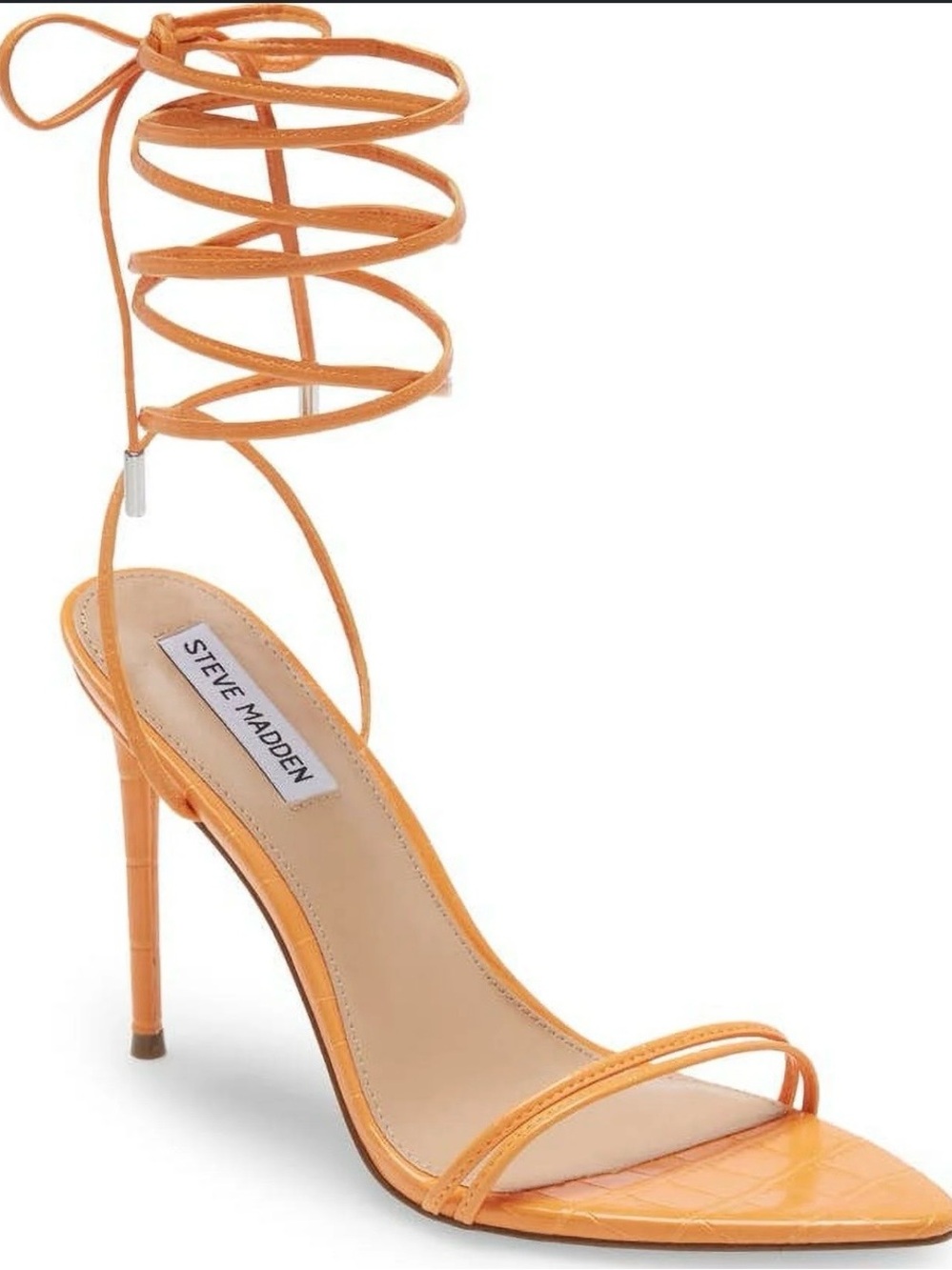 Steve Madden Orange Croc-Embossed Lace-Up Stiletto Sandals